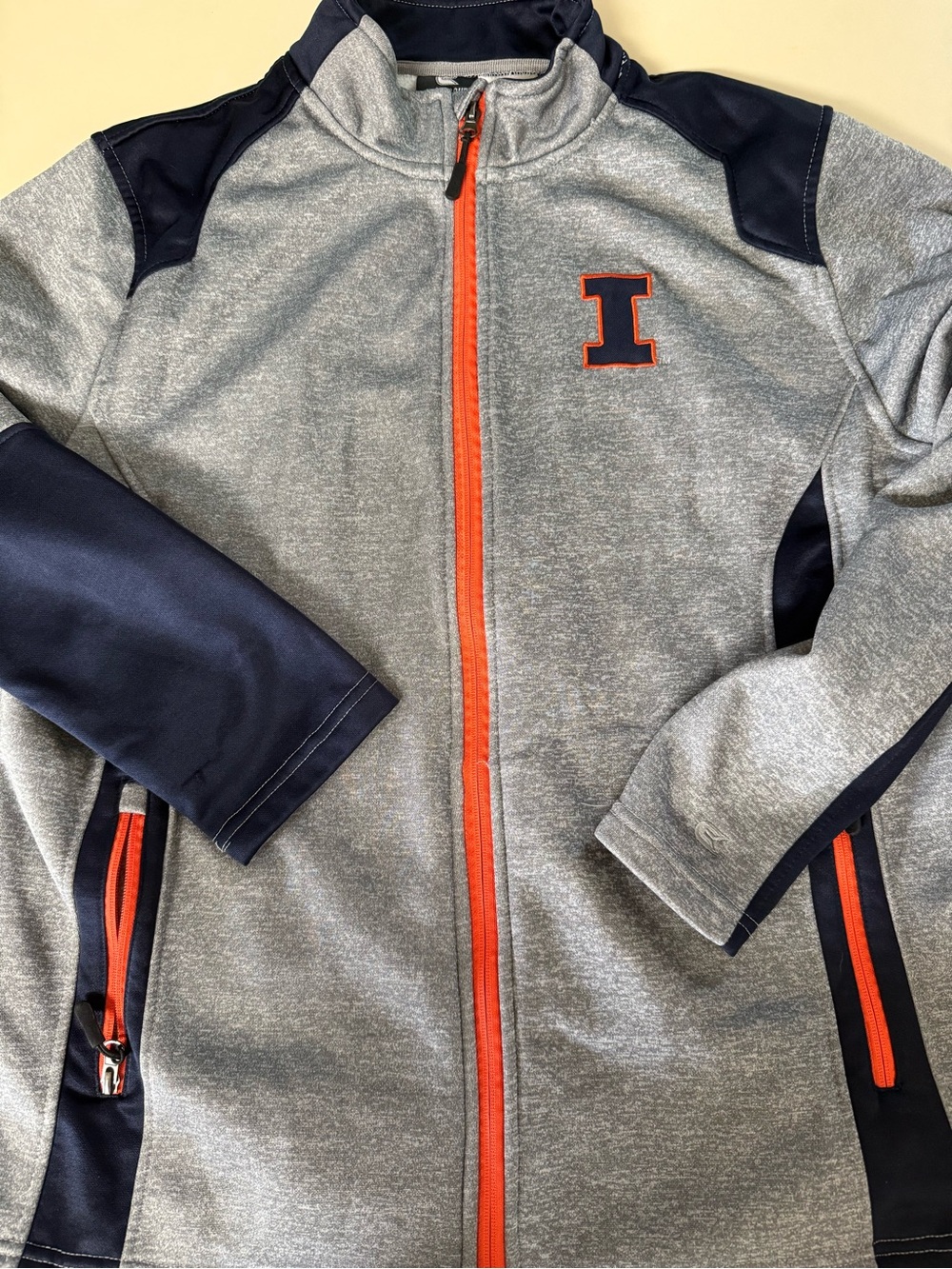 UofI Mens Large full zip fleece orange gray navy